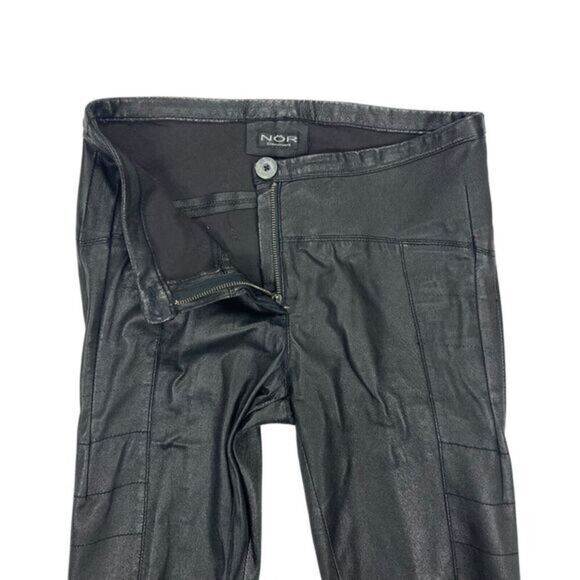 NOR Leather Pants Womens Size 30 Tall Black Ruffle Ankle Sexy Grunge Witchcore - Picture 3 of 14